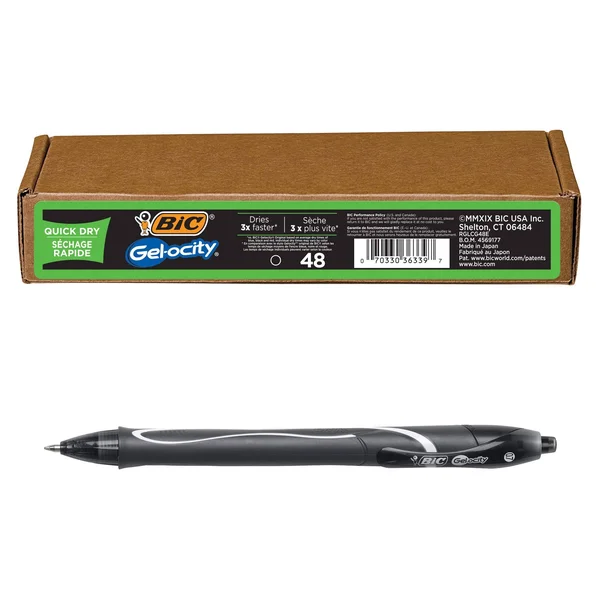 Bic Gel-ocity Quick Dry Retractable Gel Pen Medium Point 0.7 mm Black 48-Count