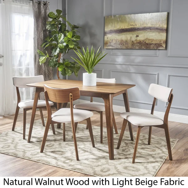 Megann Mid-Century 5-Piece Wood Rectangle Dining Set by Christopher Knight Home (Natural Oak + Green Tea)