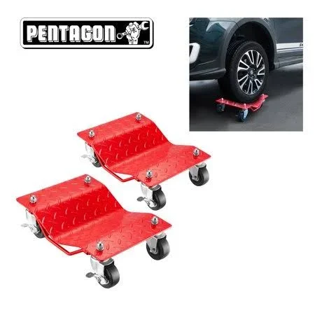 Pentagon Tool, Premium 2-Pack, Car Tire Dolly - Tire Skates Red
