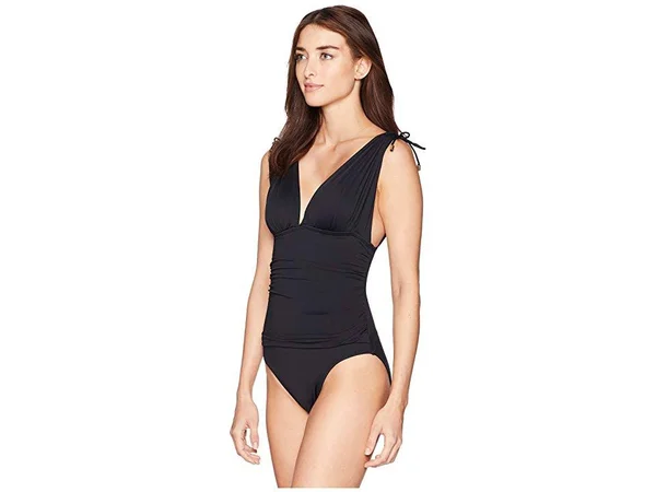 La Blanca Island Goddess Shirred One-Piece Swimsuit, Black, Women's, 6