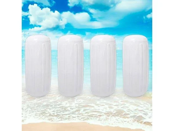 Center Hole Ribbed Boat Pontoon Fender 6x22 x 15x22 4pcs Inflatable Vinyl Mooring Bumpers Guard Dock Docking - White
