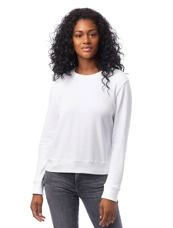 Alternative Cotton Modal Interlock Pullover Crew Neck Sweatshirt White - Women's, Size: 2XL