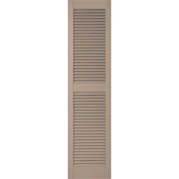 18 inchw x 71 inchh Lifetime Vinyl, Custom Straight Top Center Mullion, Open Louver Shutters, Wicker