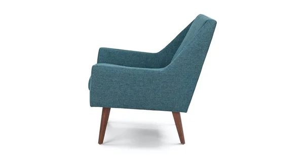 Blue Tweed Fabric Armchair, Solid Wood Legs, Article Angle Modern Furniture