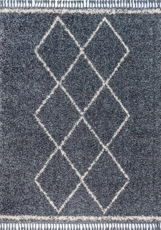 Jonathan Y Mercer Shag Plush Tassel Moroccan Tribal Geometric Trellis Denim Blue/Cream 8 ft. x 10 ft. Area Rug