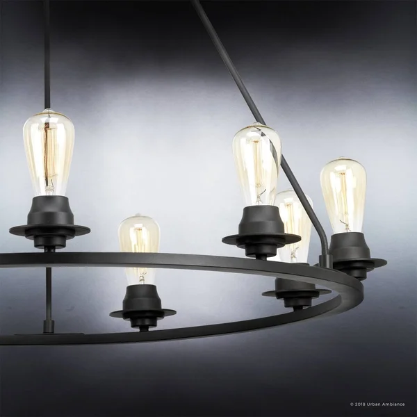 Urban Ambiance Luxury Farmhouse Chandelier - Size: 34-1/2 inchh x 36 inchw, with Transitional Style Elements, Charcoal Finish, Uh