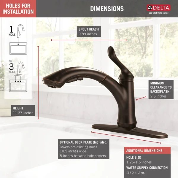 Delta Linden Single Handle Pull-Out Kitchen Faucet (Recertified), Bronze, 4353-RB-DST