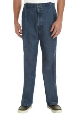 Haggar Men's Big & Tall Stretch Denim Classic-Fit Pleated Pants - Blue