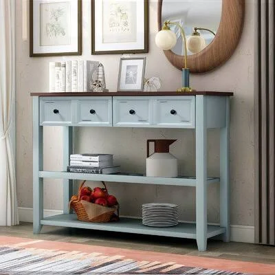 Solid Wood Console Table, Classic Entryway Table with Two Shelfs and Drawers for Home Darby Home Co Table Base Color: Gray, Tabl