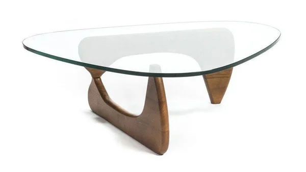 Triangle Coffee Glass Top Table, Walnut