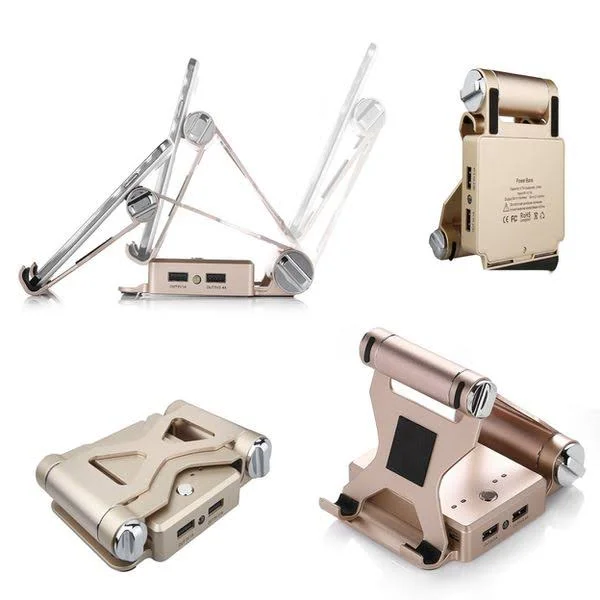 Podium Style Stand with Extended Battery Up to 200% for iPad, iPhone and Other Smart Gadgets Gold