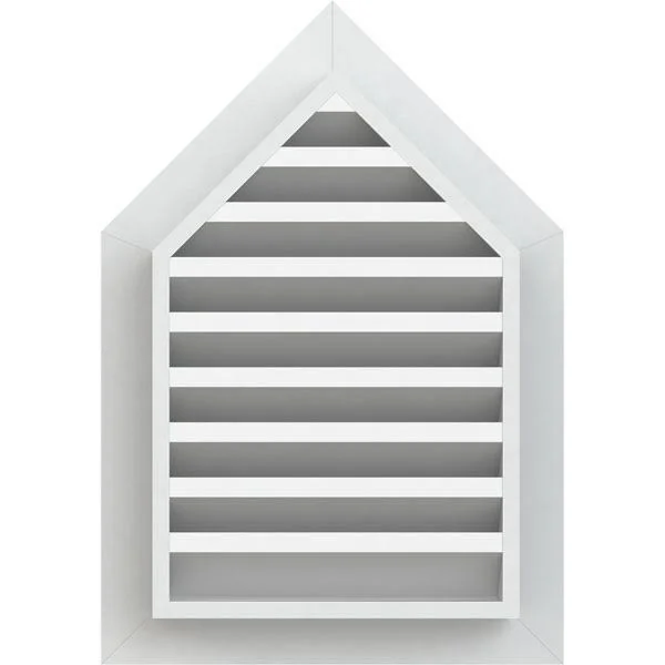 16 inchw x 24 inchh Peaked Top Gable Vent (21 inchw x 29 3/8 inchh Frame Size) 12/12 Pitch: Functional - PVC Gable Vent w/ 1 inch