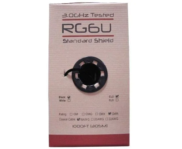 RG6 Coaxial Cable - 18 AWG BC, 100% Al Foil + 60% Al Braid, CMR Black