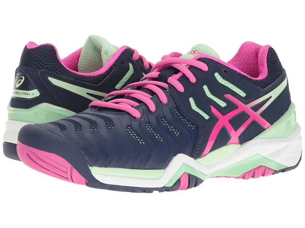 Asics Women`s GEL-Resolution 7 Tennis Shoes Blue and Pink Glow - Size: 6