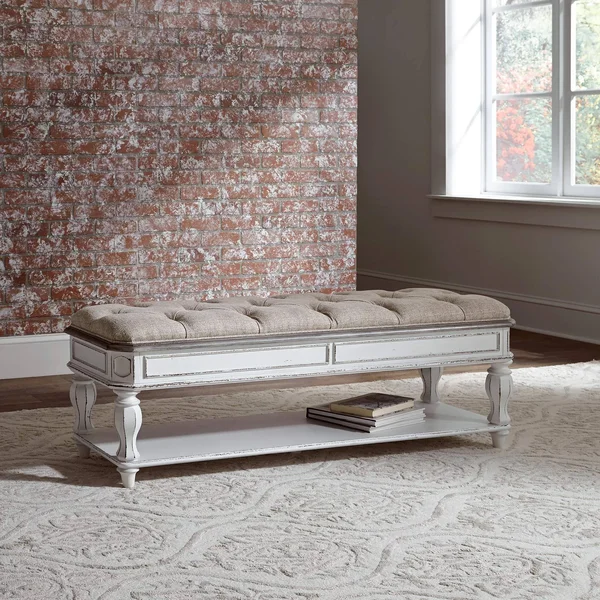 Liberty Magnolia Manor Bench Ivory Chenille - Antique White