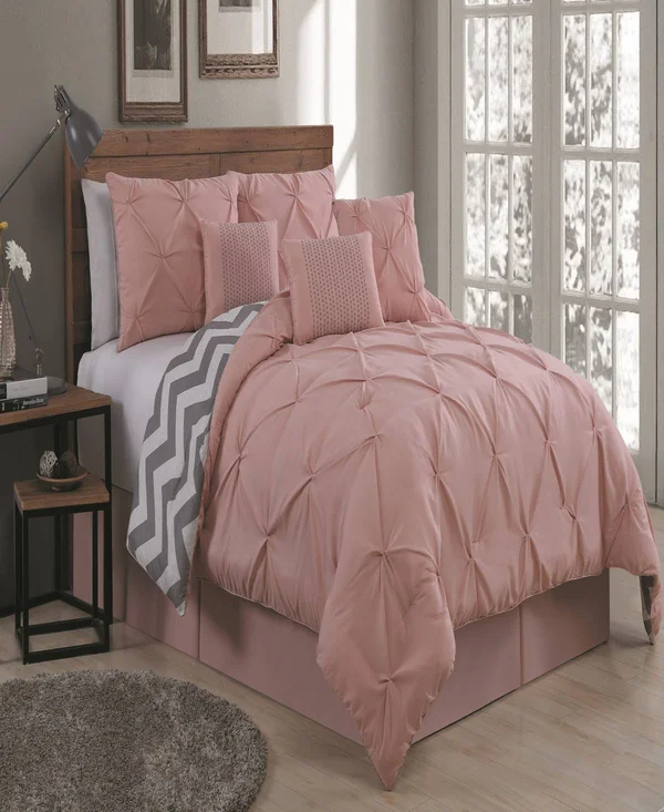 Avondale Manor Ella Pinch Pleat Comforter Set, Pink, King