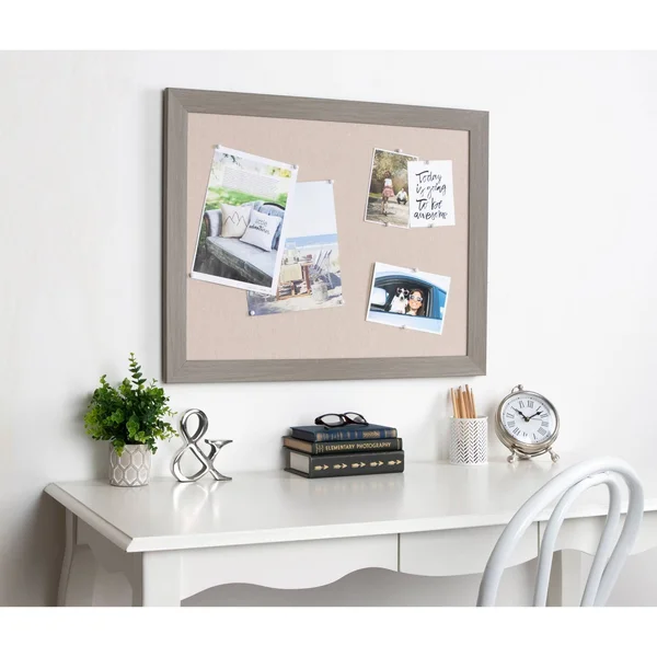 DesignOvation Beatrice Framed Linen Fabric Pinboard, 23x29, Gray