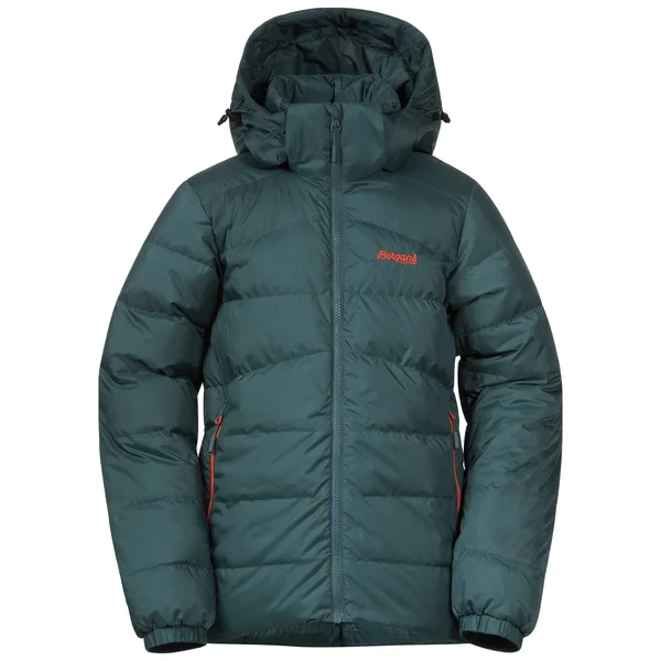 Bergans Roros Down Youth Jacket Green, Boys Down Down Jacket, Size 128 - Color Forest Frost - Bright Magma