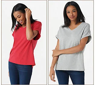 Belle by Kim Gravel TripleLuxe Pima Set of 2Tops - Size XX-Small, LipstickRed/Htr