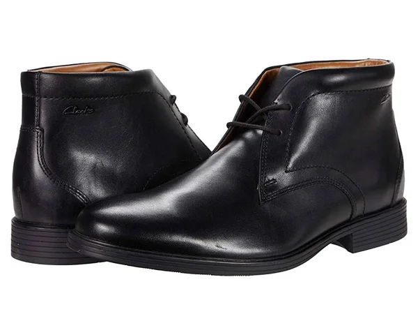 Clarks Whiddon Mid Mens Leather Waterproof Chukka Boots, Black