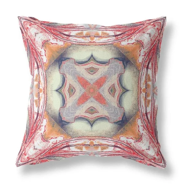 Pastel Floral Squares Suede Zippered Pillow W Insert Rustic Red Orange 16x22