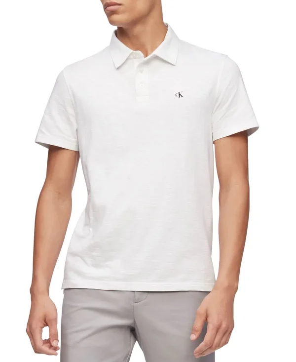 Calvin Klein Men's Short Sleeve Monogram Slub Polo - Brilliant White