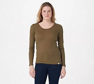 Nydj Forever Comfort Ribbed Long-Sleeve Scoopneck Top, Size 4X, Moss