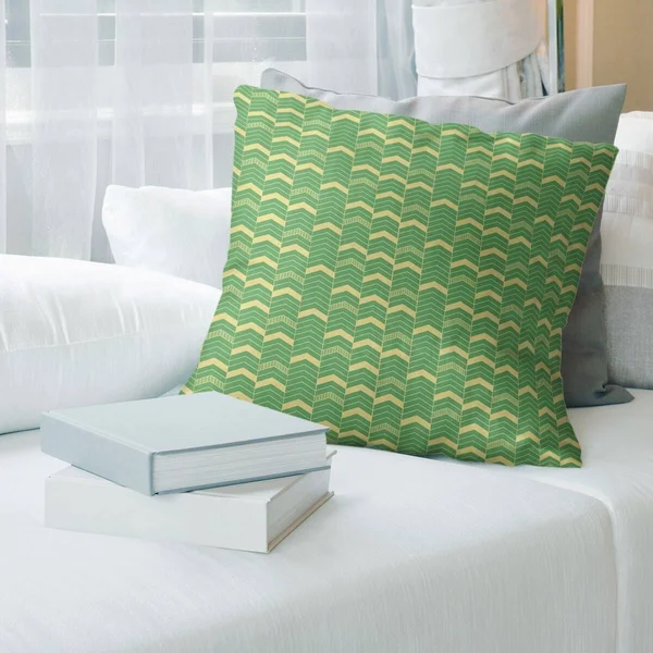 Porch & den Athens Lined Chevrons Throw Pillow - 18 x 18 - Green & Yellow - Synthetic Fiber