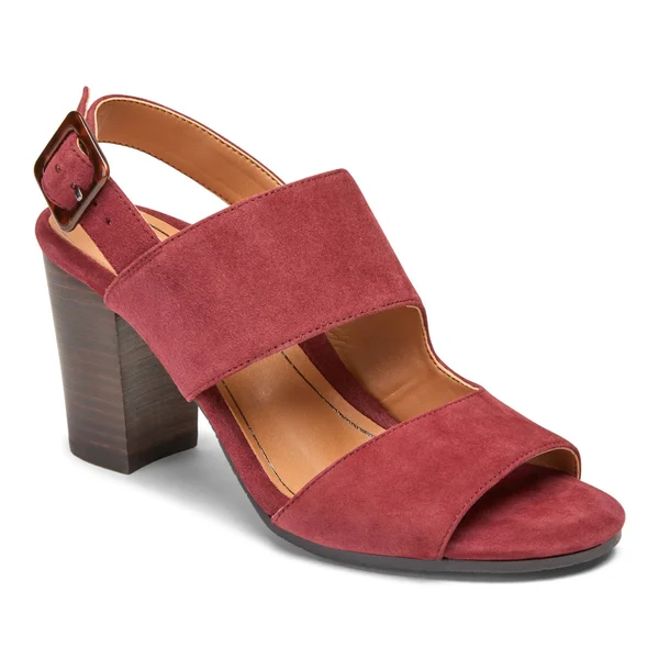 Vionic Bianca Womens Suede Ankle Strap Block Heels, Wine