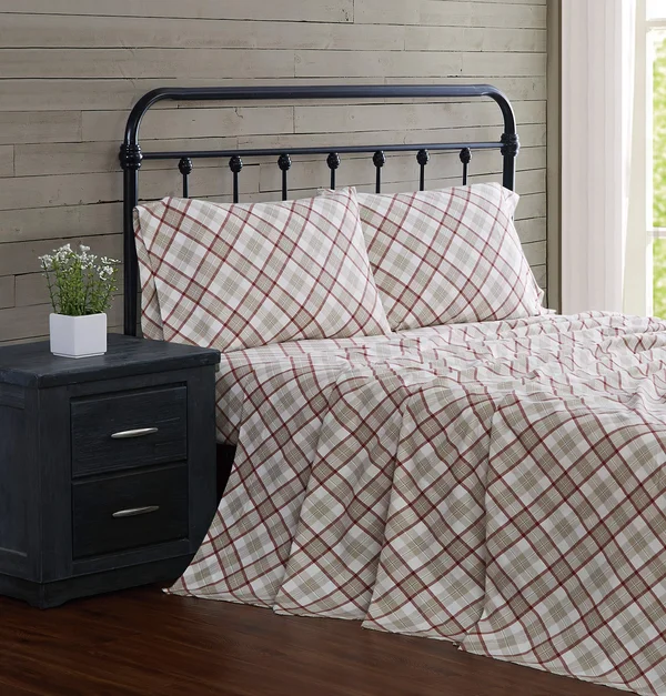 London Fog Cotton Flannel Sheet Set, Full, Tan Plaid