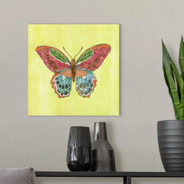Butterfly on Green - Canvas Wall Art, 16x16, Great Big Canvas