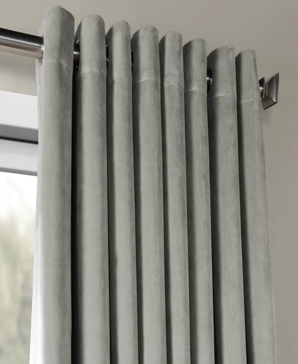 Exclusive Fabrics Signature Velvet Extra Wide Grommet Blackout Curtain (Silver Grey - 100 x 84)