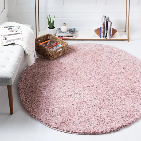 Soft Solid Shag 5 ft Round Pink Area Rug