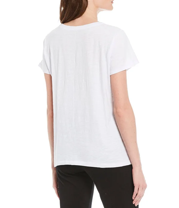 Eileen Fisher V-Neck Organic Cotton Tee, White, Women's, XL