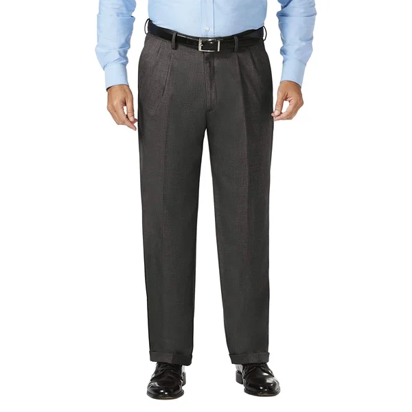 J.M. Haggar Big & Tall Classic Fit Stretch Sharkskin Pleated Dress Pants - Dark Heather Grey