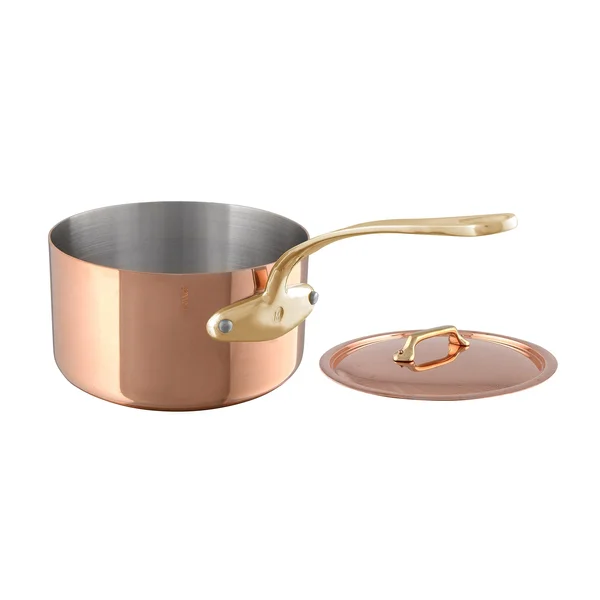 Mauviel 6801.13 M&Heritage 250B 2.5 mm 0.9 Quart Copper Saucepan & Lid - Bronze Handle
