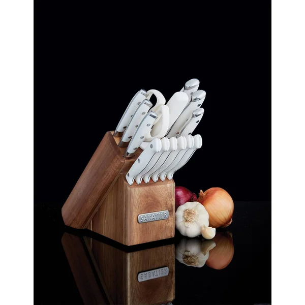 Sabatier Forged Triple Riveted Knife Block Set, 15-Piece, White