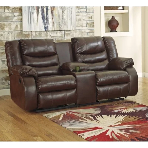 Ashley Linebacker DuraBlend Espresso Reclining Loveseat with Console 9520194