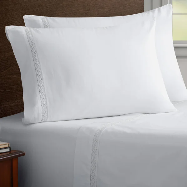 Soft Wash Vintage Crochet Lace Sheet Set - King - Grey/Blue