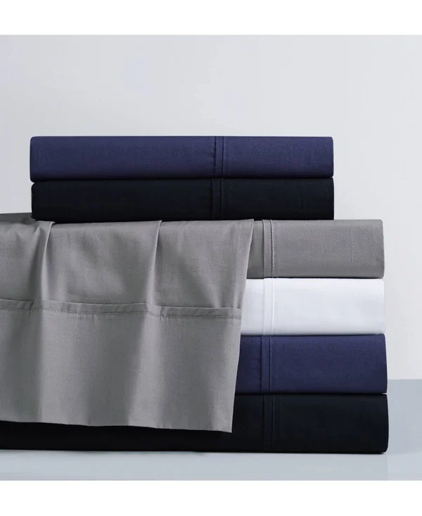 Sean John Solid Cotton Percale Grey Queen Sheet Set