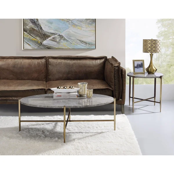 Acme Tainte End Table Faux Marble & Champagne Finish