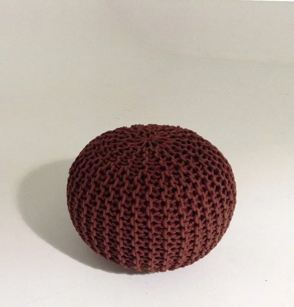 Gfurn Handmade Round Knitted Pouf - Marsala, 50x35cm