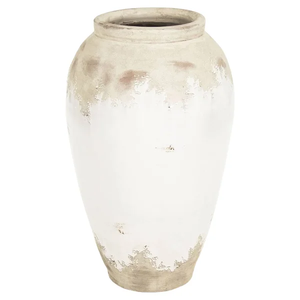 Siena French Country White Rustic Distressed White Ceramic Floor Vase - 31x22 - Kathy Kuo Home