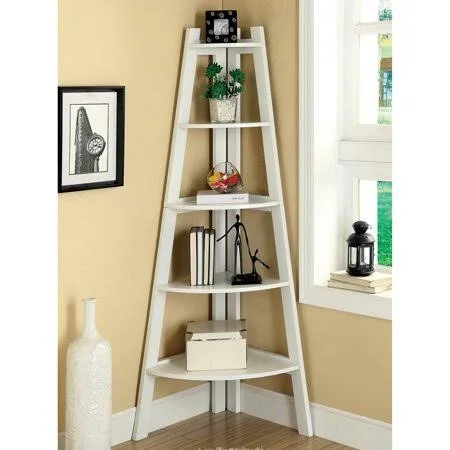 Furniture of America Kiki 5-Tier Corner Ladder Display Bookcase, White