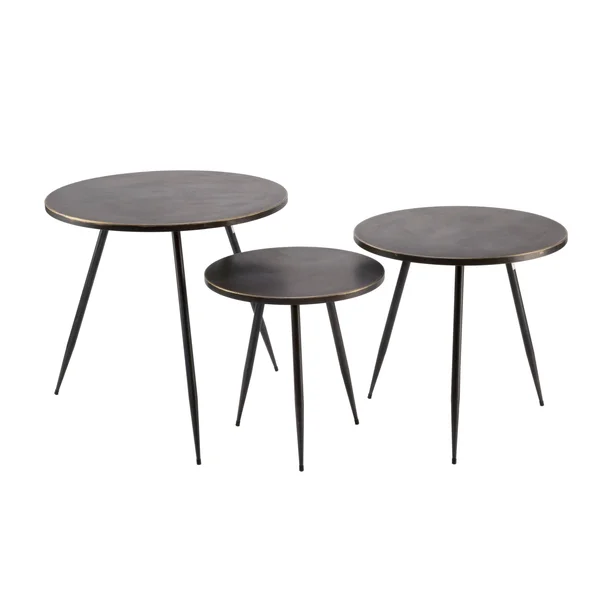 Tripar Set of 3 Black and Gold Round Solid Side Table 27.5x22
