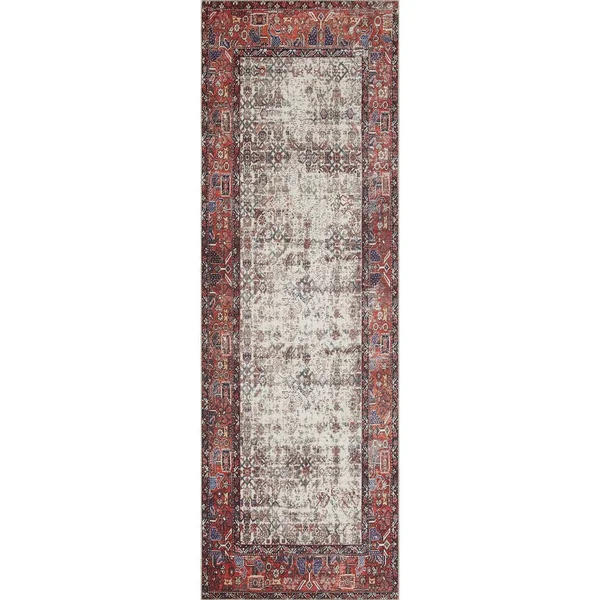 Alexander Home Isabelle Boho Vintage Distressed Printed Area Rug - 2&-6x22 x 12& - Ivory - Brick