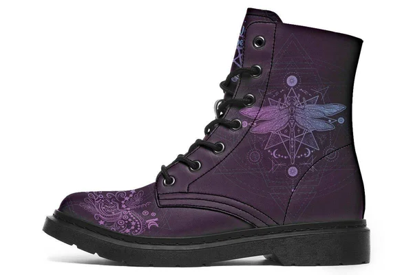 Purple Dragonfly Boots, Non-Leather Hippie Boots, YesWeVibe Men's Boots, Black Sole, US 14, EU49