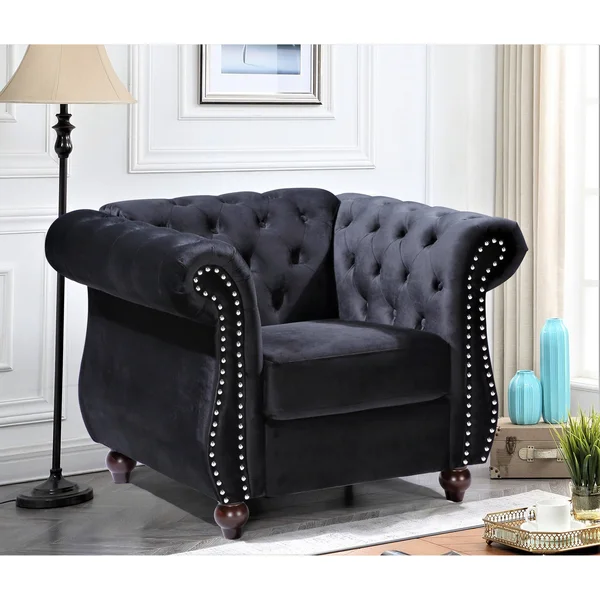 Kemos Classy Velvet Chesterfield Armchair - Green