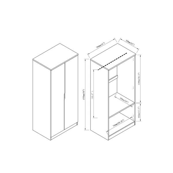 Furniture of America Vidal Modern 2-Door Wardrobe Armoire - Cappuccino