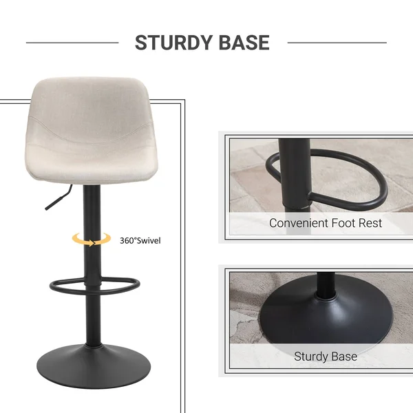 HOMCOM Swivel Bar Stools Set of 2 Bar Chairs Adjustable Height Barstools Padded with Back for Kitchen - Counter, and Home Bar - W